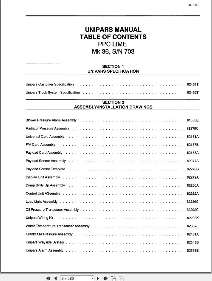 CAT Bucyrus MK36 UNIPARS PPC LIME Parts Catalog BI007392