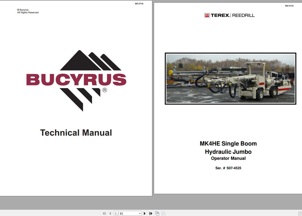 CAT Bucyrus MK4HE Single Boom Hydraulic Jumbo Operator Manual BI615748