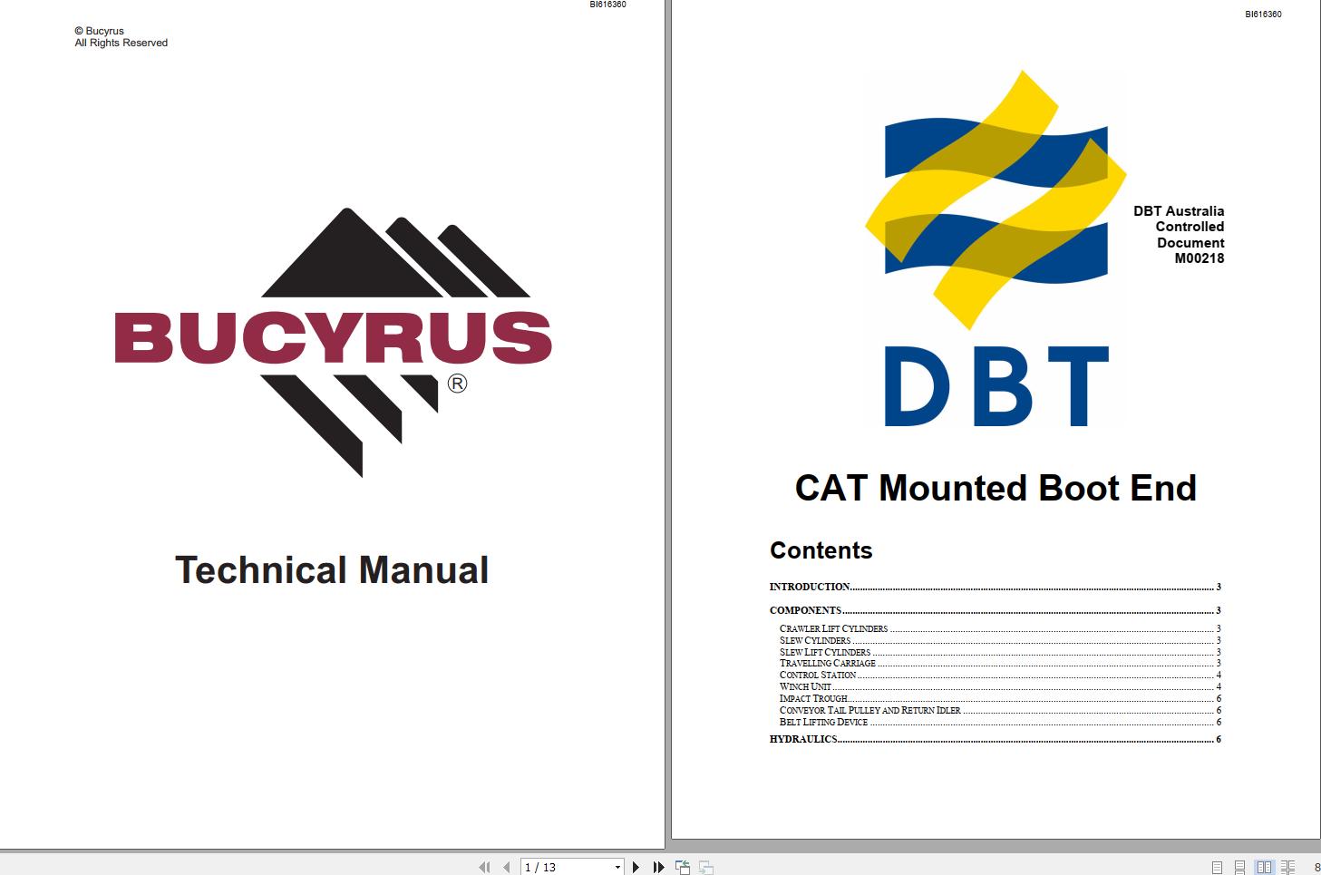 CAT Bucyrus Mounted Boot End Technical Manual BI616360