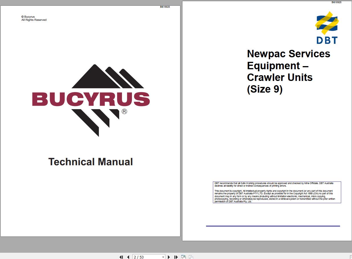 CAT Bucyrus Newpac Services Equipment Crawler UnitSize 9Technical Manual BI618925