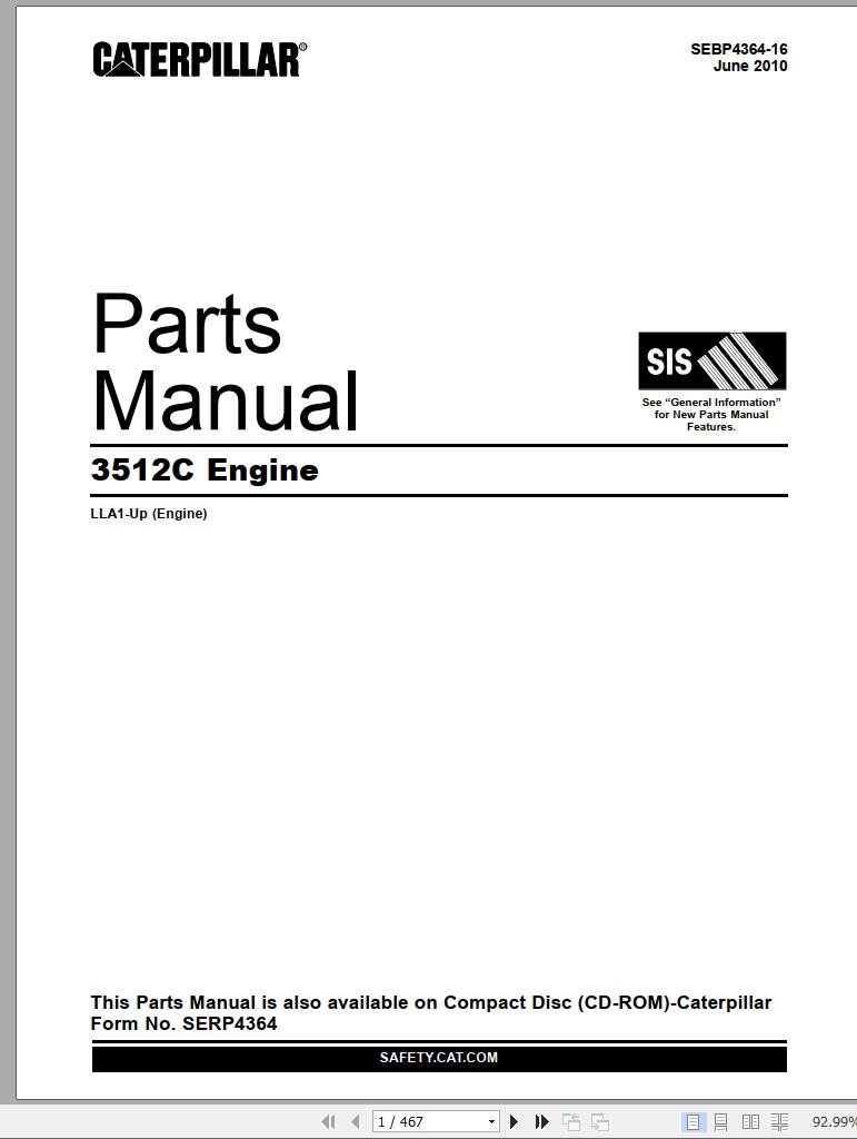 CAT Engine 3512C Parts Manual LLA1 Up SEBP4364 16 2010