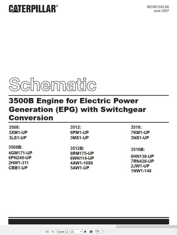 CAT Engine Generator 3500B 3508 3513 3516 3508B 3513B 3516B Electric Scematic 2007
