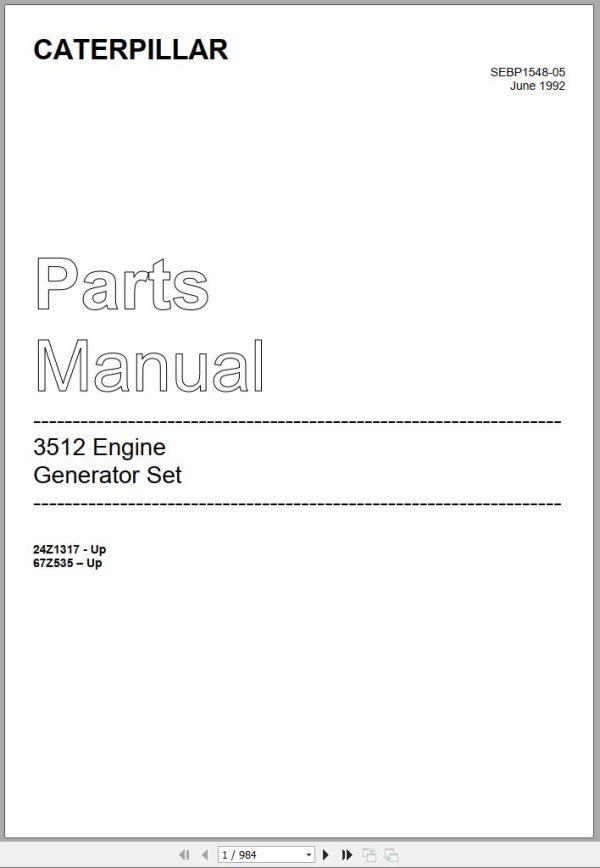 CAT Engine Generator Set 3512 Parts Manual SEBP1548 05 1992