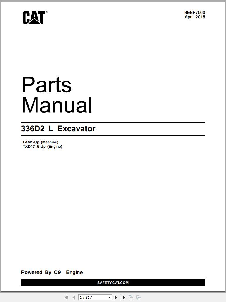 CAT Excavator 336D2 L Parts Manual SEBP7560 2015