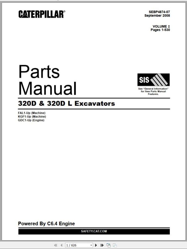 CAT Excavators 320D and 320D L Parts Manual SEBP4874 07 2008