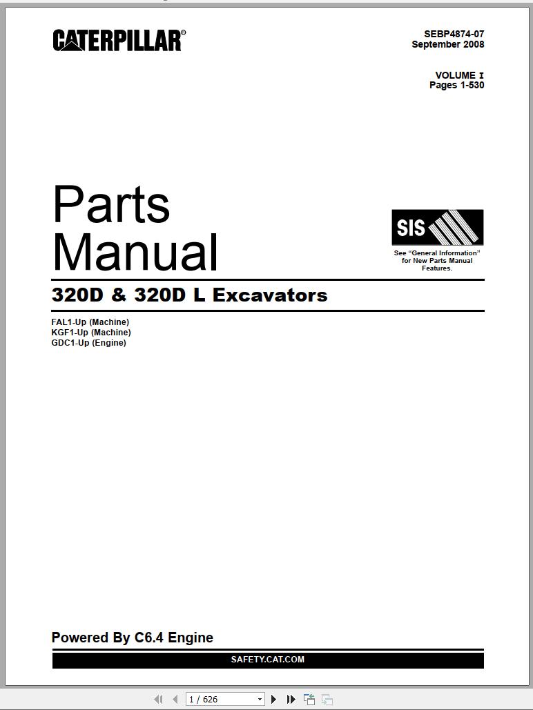 CAT Excavators 320D and 320D L Parts Manual SEBP4874 07 2008
