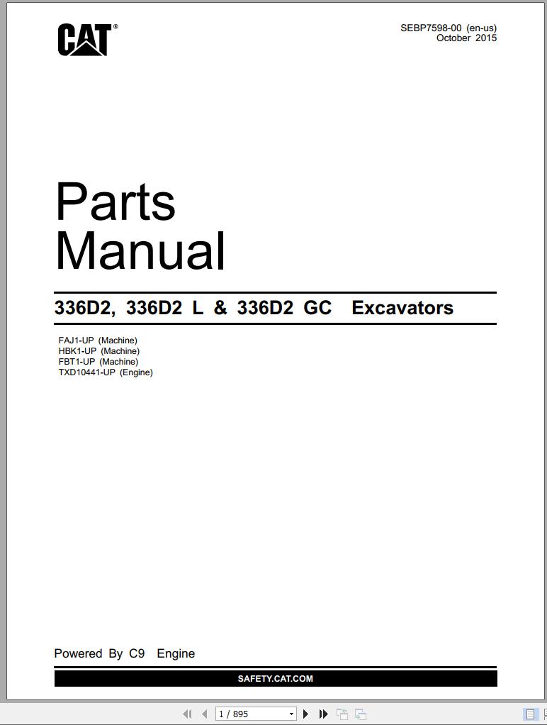 CAT Excavators 336D2 L GC Parts Manual 10.2015
