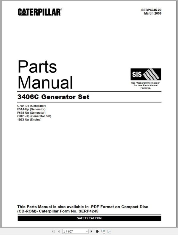 CAT Generator Set 3406C Parts Manual SEBP4245 20 2009