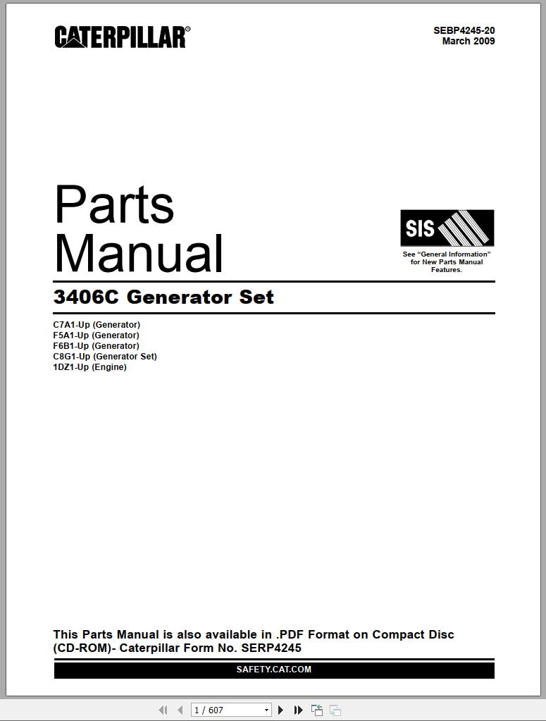 CAT Generator Set 3406C Parts Manual SEBP4245 20 2009