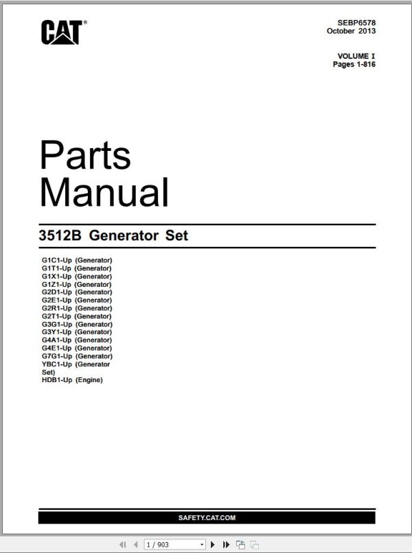 CAT Generator Set 3512B Parts Manual SEBP6578 2013