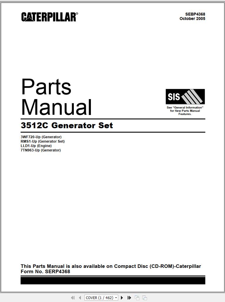 CAT Generator Set 3512C Parts Manual SEBP4368 2005