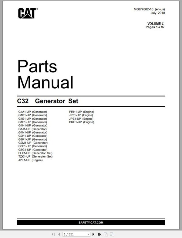 CAT Generator Set C32 Parts Manual M0077002 10 2018
