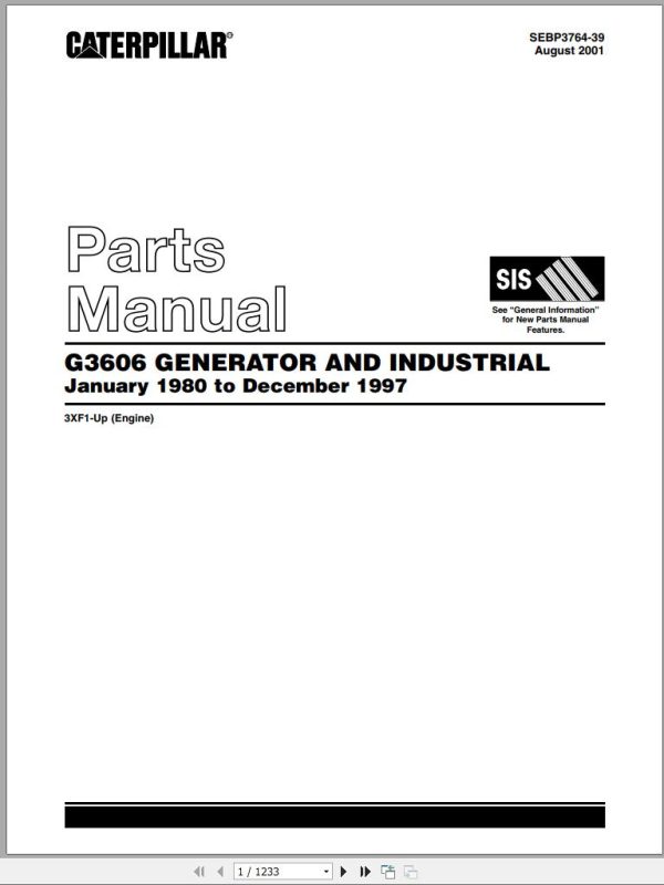 CAT Generator and Industrial Engine G3606 Parts Manual SEBP3764 39 2001