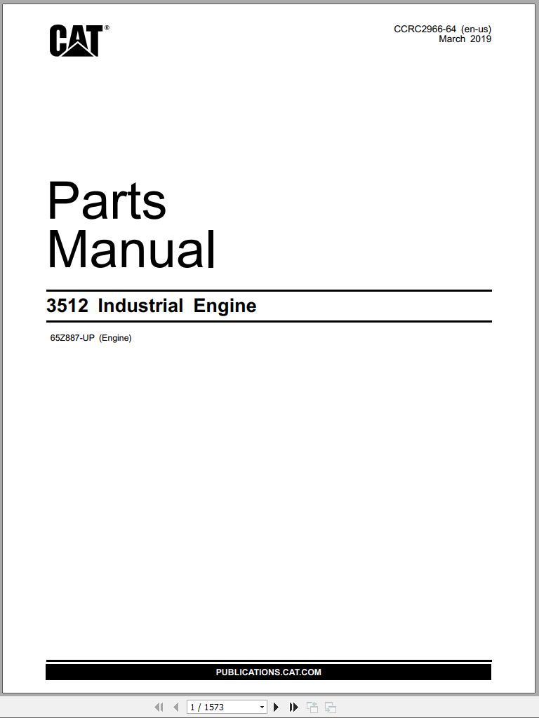 CAT Industrial Engine 3512 Parts Manual CCRC2966064 2019