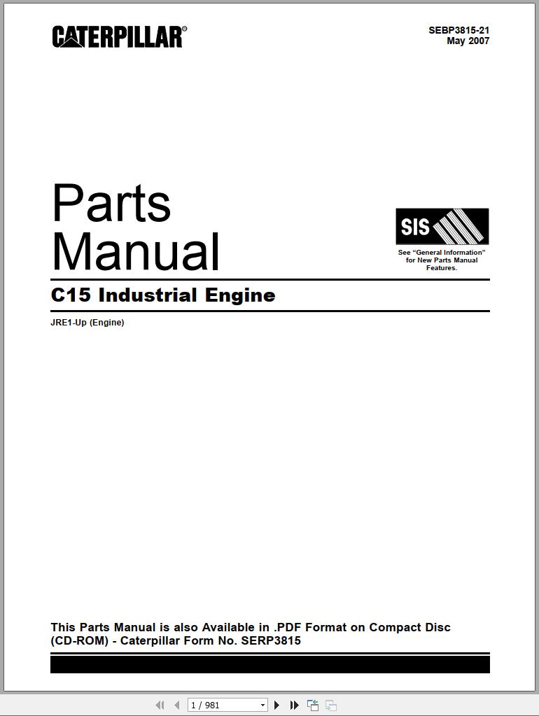 CAT Industrial Engine C15 Parts Manual SEBP3815 21 2007