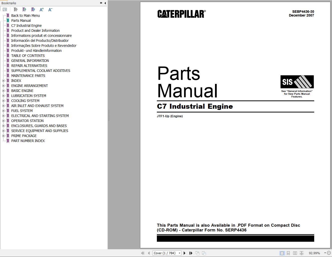 CAT Industrial Engine C7 Parts Manual SEBP4436 30 2007 EN ES PT
