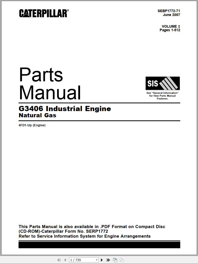 CAT Industrial Engine G3406 Natural Gas Parts Manual SEBP1772 71 2007