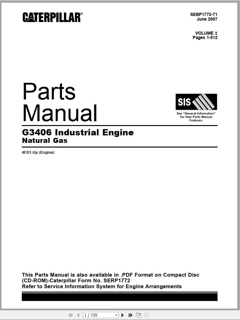 CAT Industrial Engine G3406 Parts Manual SEBP1772 71 2007