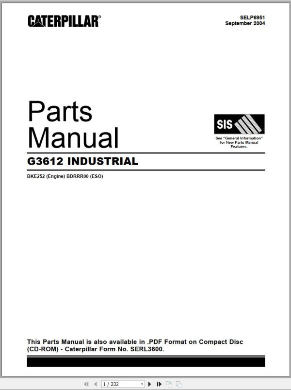 CAT Industrial G3612 Parts Manual SELP6951 2004