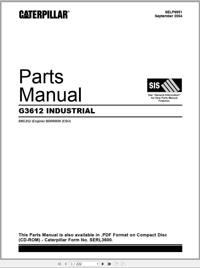 CAT Industrial G3612 Parts Manual SELP6951 2004