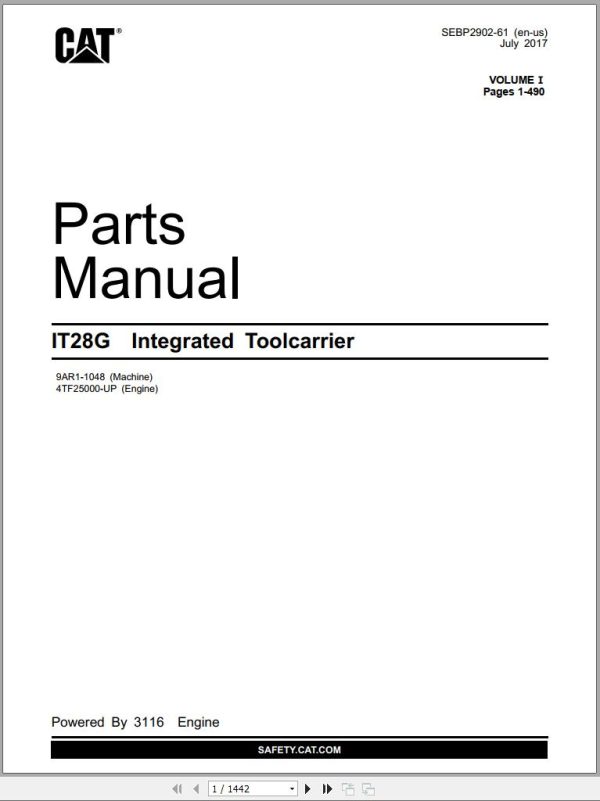 CAT Intergrated Toolcarrier IT28G Parts Manual SEBP2902 61 2017