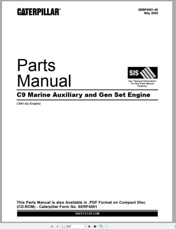CAT Marine Auxiliary and Gen Set Engine C9 Parts Manual SEBP4001 40 2009