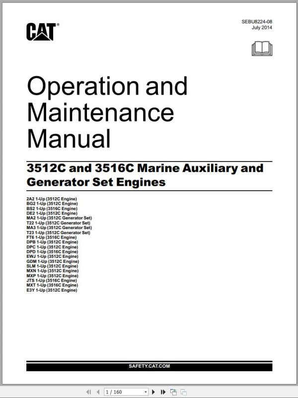 CAT Marine Auxiliary and Generator Set Engines 3512C 3516C Operation and Maintenance Manual SEBU8224 08 2014