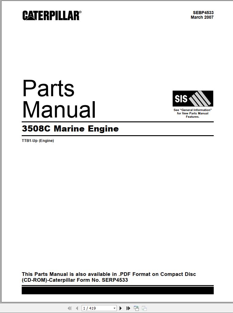 CAT Marine Engine 3508C Parts Manual SEBP4533 2007