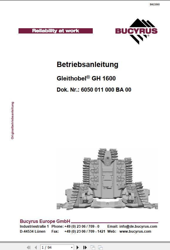 CAT Plow GH 1600 PF 4 1032 Gleithobel Operating Manual BI623565 DE