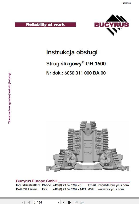 CAT Plow GH 1600 PF 4 1032 Gleithobel Operation And Maintenance Manual BI623566 PL