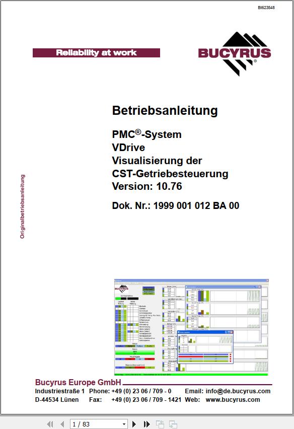 CAT Plow GH 1600 PF 4 1032 PMC System CST Transmission Control Version 10.76 Operation Manual BI623548 DE