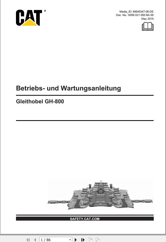 CAT Plow GH 800 Operation And Maintenance Manual BI645347 DE