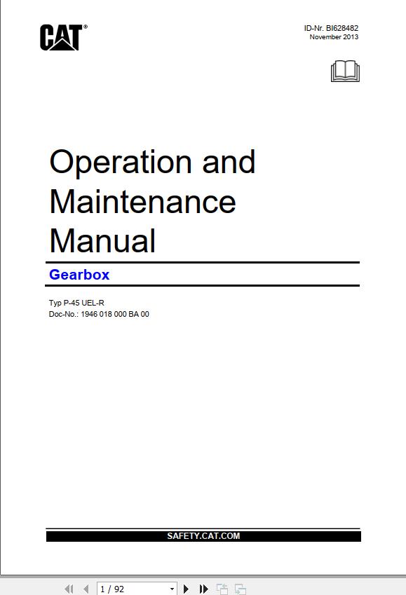 CAT Plow Gearbox P 45 UEL R Operating Manual BI628482 DE