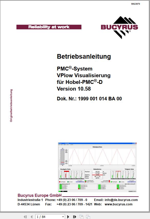 CAT Plow RHH 800 PF 3 822 PMC System Vplow PMC D Version 10 58 Operating Manual BI623979 DE