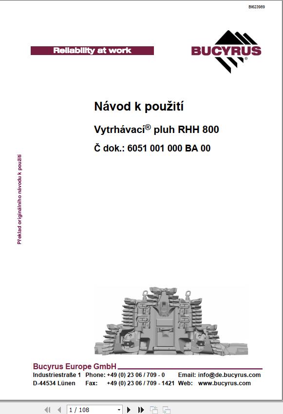 CAT Plow RHH 800 PF 3 822 Reisshaken Planes Operation And Maintenance Manual BI623989 CZ