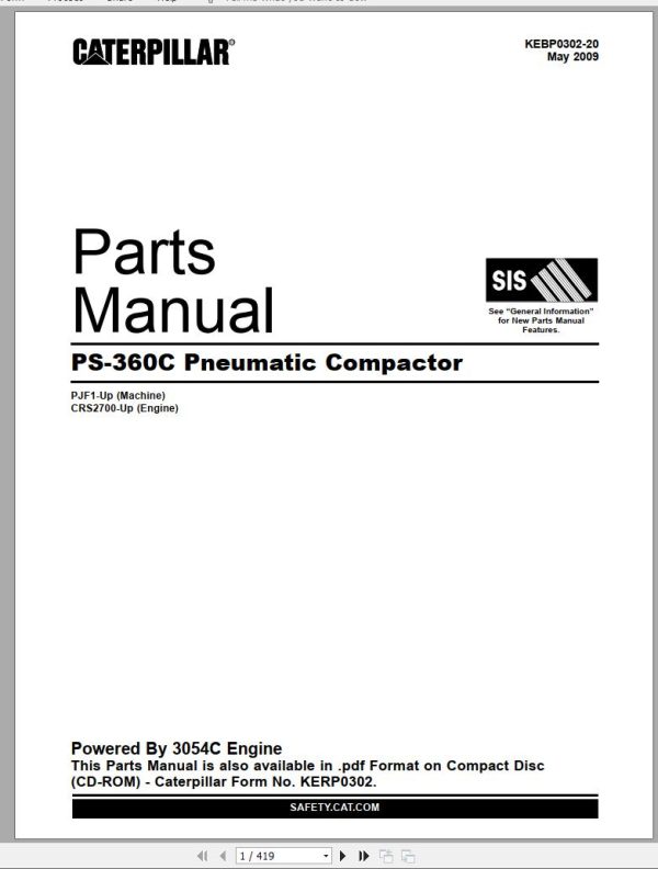 CAT Pnematic Compactor PS 360C Parts Manual KEBP0302 20 2009