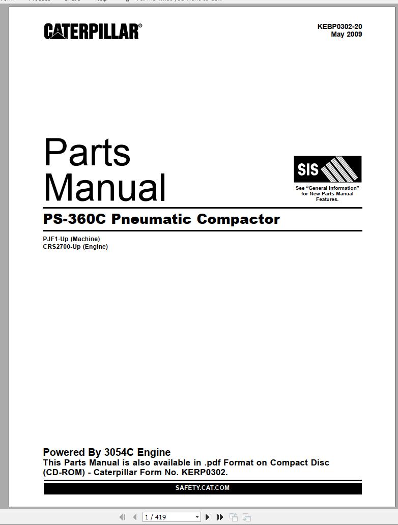 CAT Pnematic Compactor PS 360C Parts Manual KEBP0302 20 2009