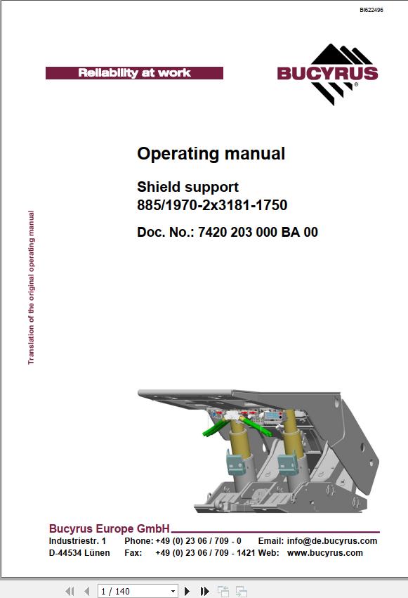 CAT Roof Support Armored Face Conveyor 885 1970 2x3181 1750 Operation Manual BI622496