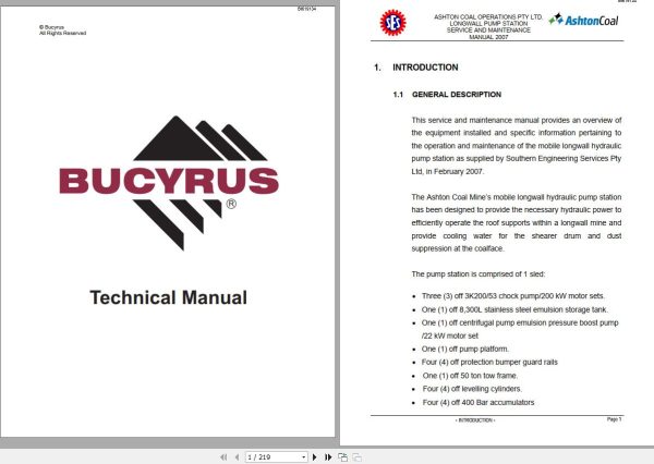 CAT Roof Support Ashton Longwall Pump Station Operation And Maintenance Manual BI619134