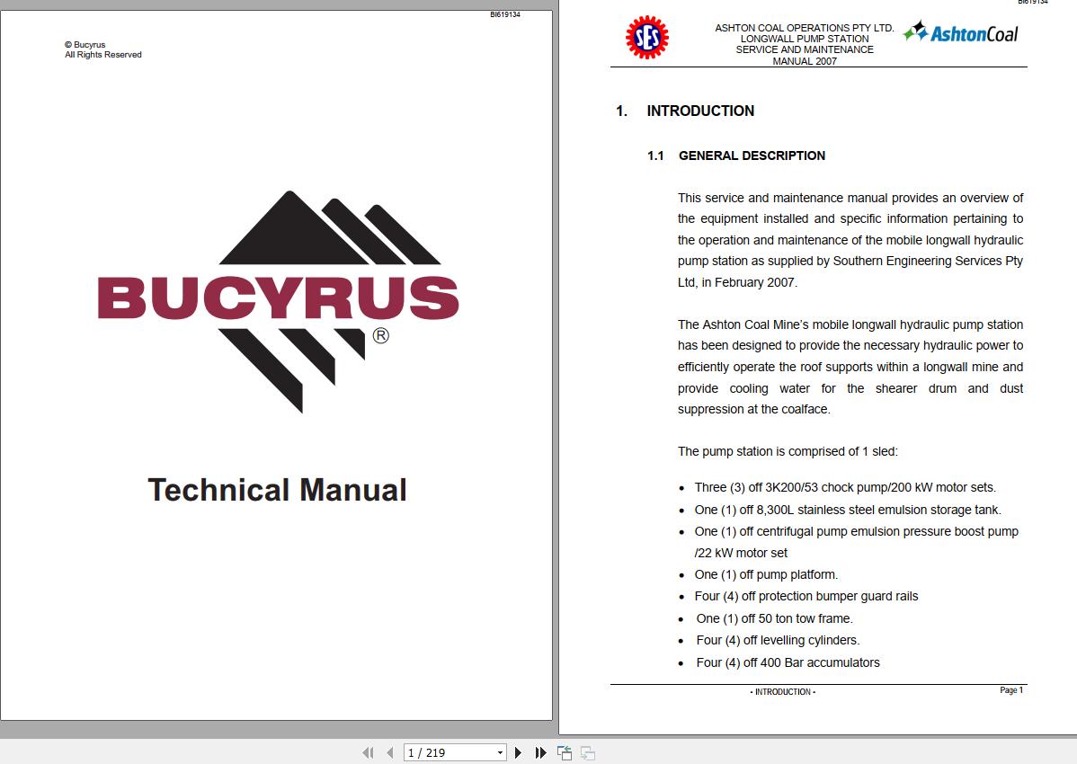 CAT Roof Support Ashton Longwall Pump Station Operation And Maintenance Manual BI619134
