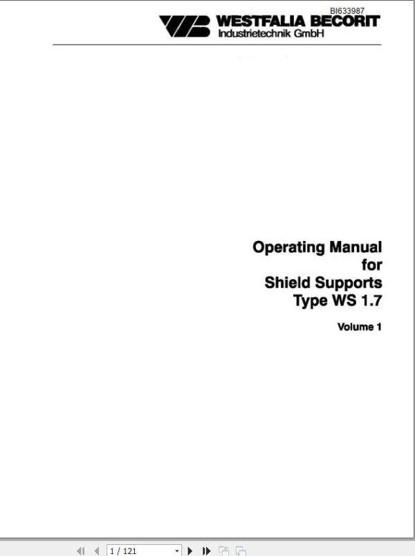 CAT Roof Support Component For Shield Support WS 1.7 Operation Manual BI633987