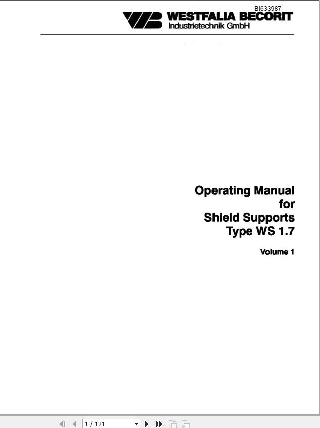 CAT Roof Support Component For Shield Support WS 1.7 Operation Manual BI633987
