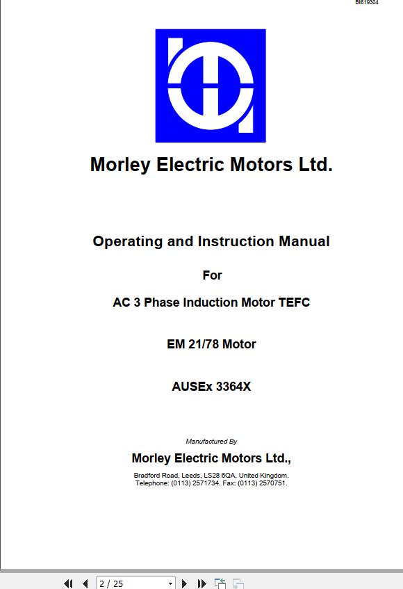 CAT Roof Support EM 21 78 Motor Operation And Maintenance Manual BI619304