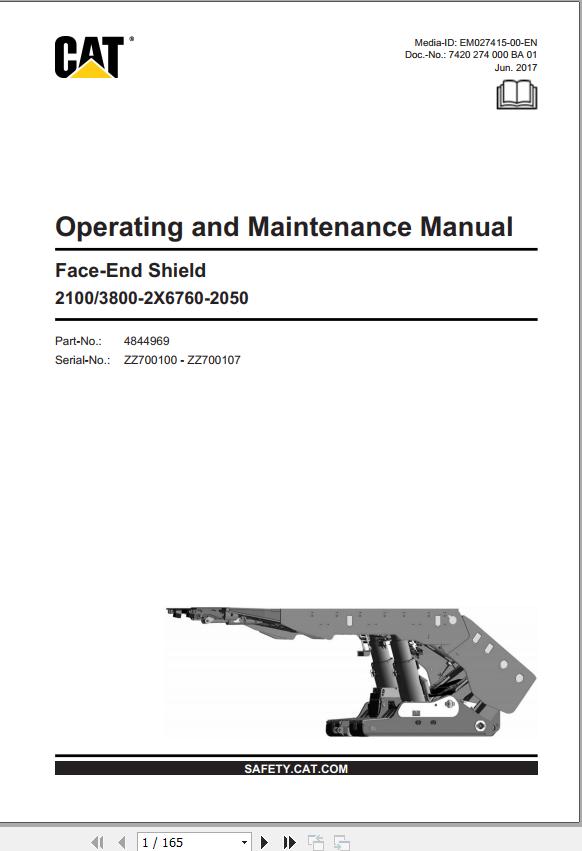 CAT Roof Support Face End Shield 2100 3800 2X6760 2050 Operation And Maintenance Manual EM027415