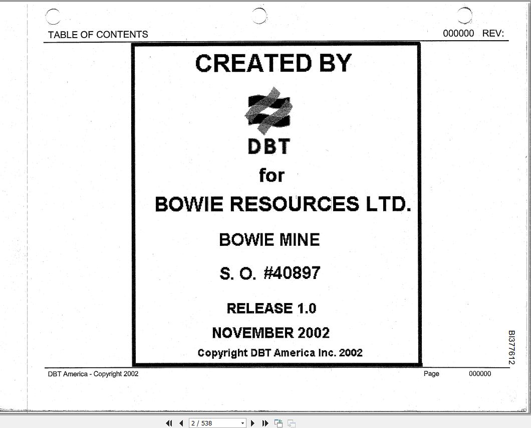 CAT Roof Support Face Shield Bowie Resources Operation And Maintenance Manual BI377612