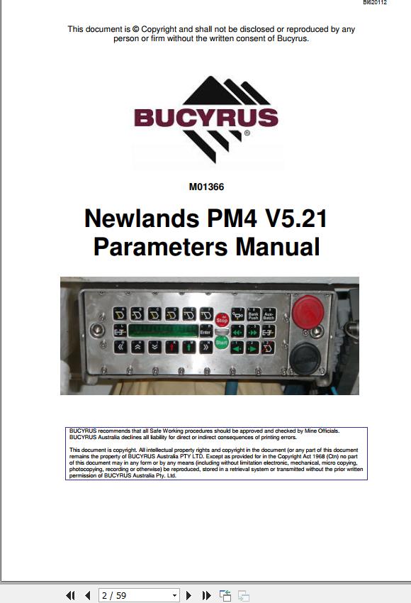 CAT Roof Support Newlands PM4 V5.21 Parameter Technical Manual BI620112
