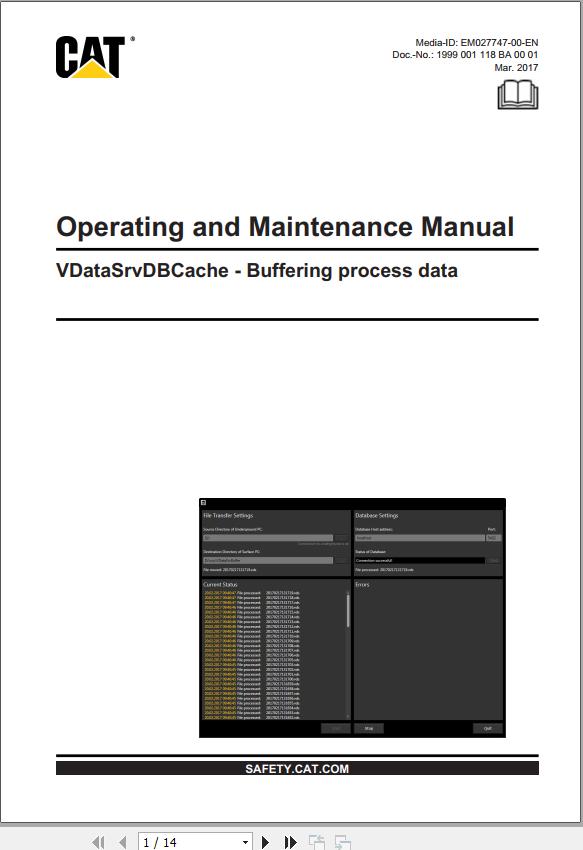 CAT Roof Support RSG VDataSrvDBCache Operation And Maintenance Manual EM027747