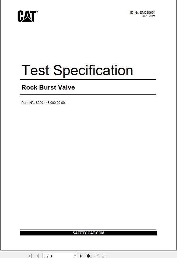 CAT Roof Support Rock Burst Valve Test Specification Techniacal Manual EM030634
