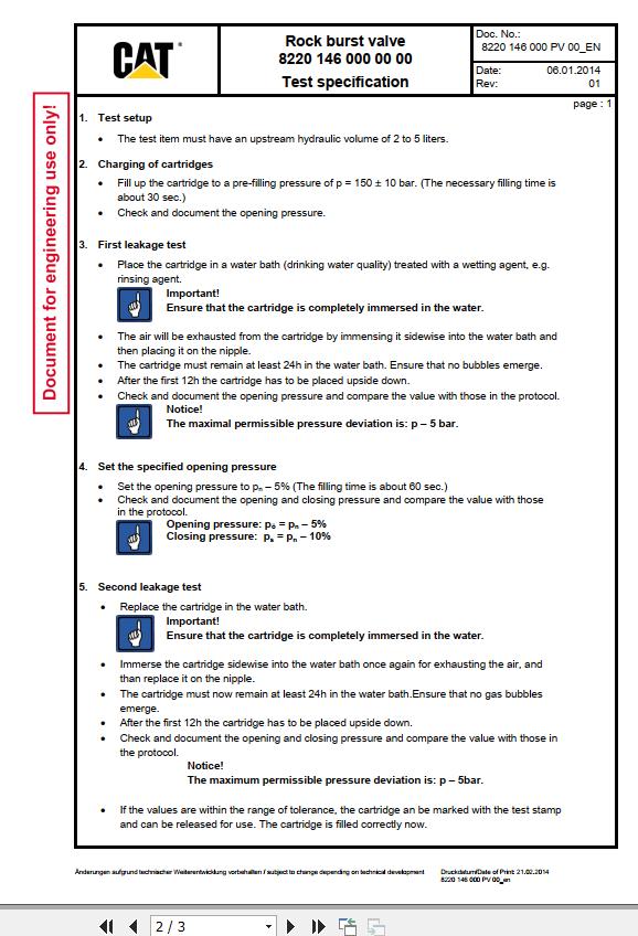 CAT Roof Support Rock Burst Valve Test Specification Techniacal Manual EM030634 1