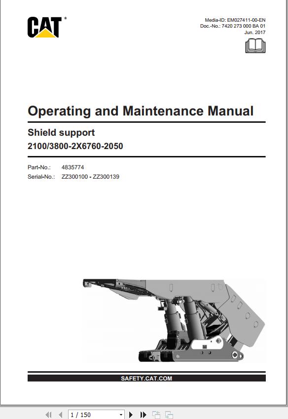 CAT Roof Support Shield 2100 3800 2x6760 2050 Operation And Maintenance Manual EM027411
